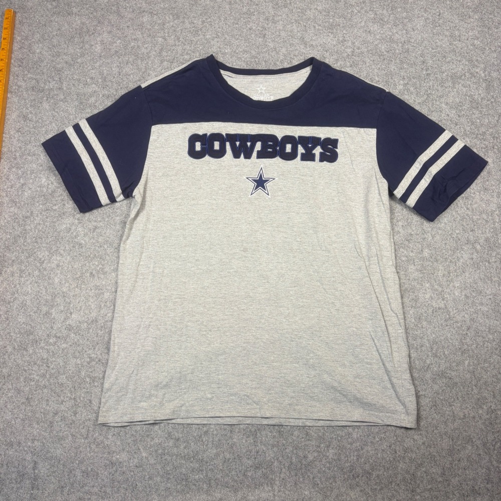 Dallas Cowboys Authentic T-Shirt Mens Large Gray Navy Blue Colorblock Star Logo